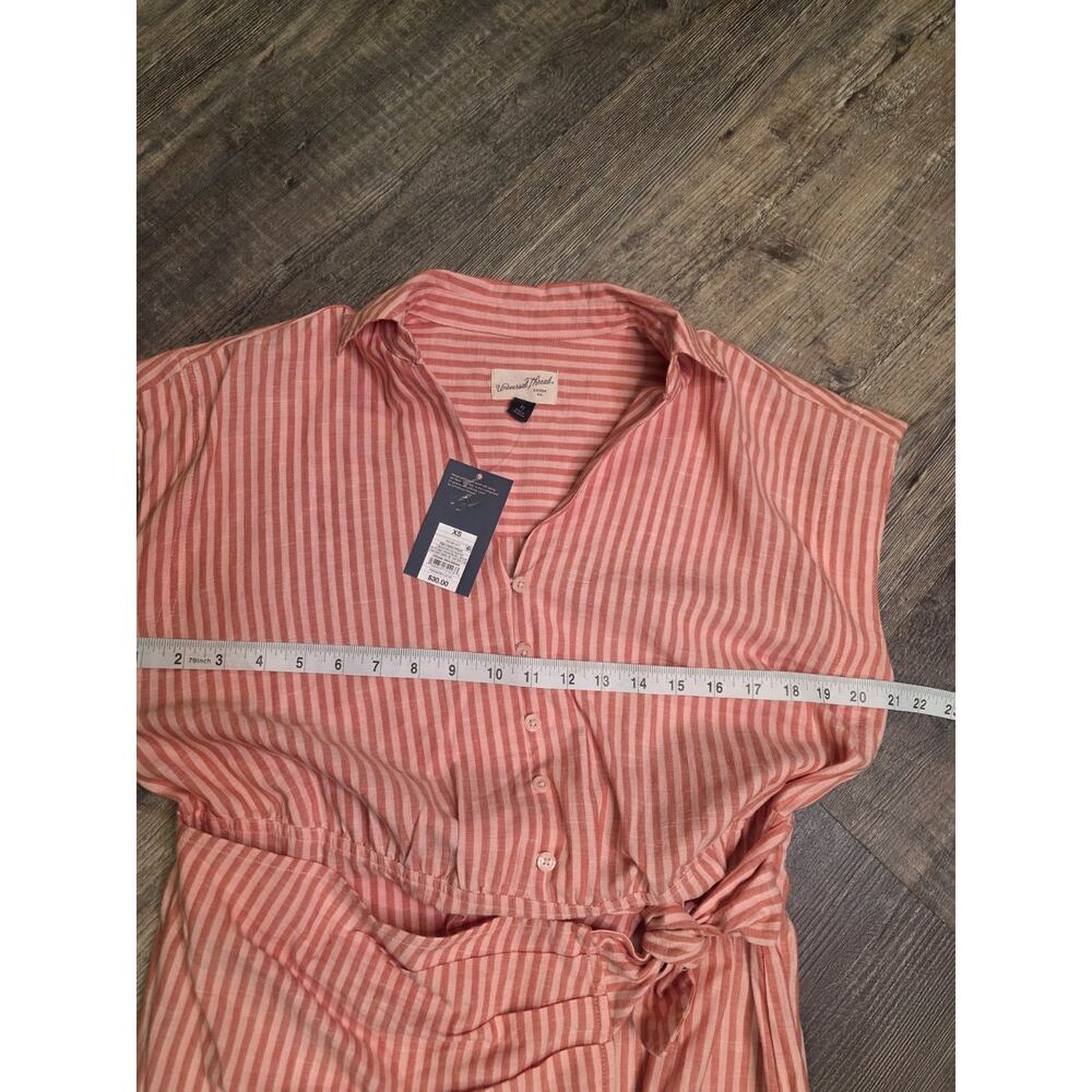 Universal Thread Womens XS Dress Pink Striped Button Front Tie Waist Midi NWT - Picture 2 of 7